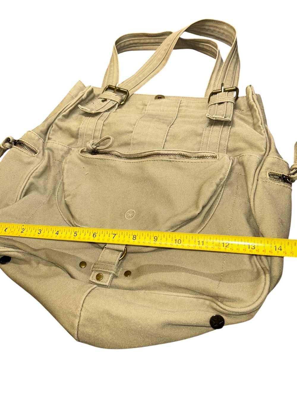 Converse One Star Canvas Utility Tote Shoulder Bag Beige Multi Pocket Large - Picture 7 of 10